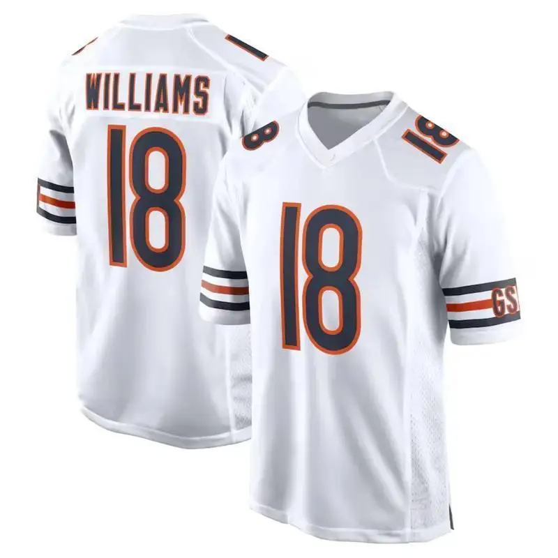 Full Logo Caleb Williams #18 White Football Game Jersey Shirt, New America Football Jersey, Sport Clothing, Football Uniform, Jersey For Football