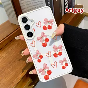 Magnetic Soft Case compatible with Samsung Galaxy S23 Ultra S24 Plus FE S25 S22+ Cherry Bow Heart Pattern Anti-Yellowing Shockproof ultra-thin Silicone Crystal Transparent Acrylic Cover Supports Wireless Charging