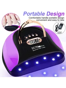 Sun UV LED Nail Lamp 256W Portable Design 4 Timer Settings Sensor 57 Dual Light Beads for Gel Nails Polish Manicure Professional Salon Curing