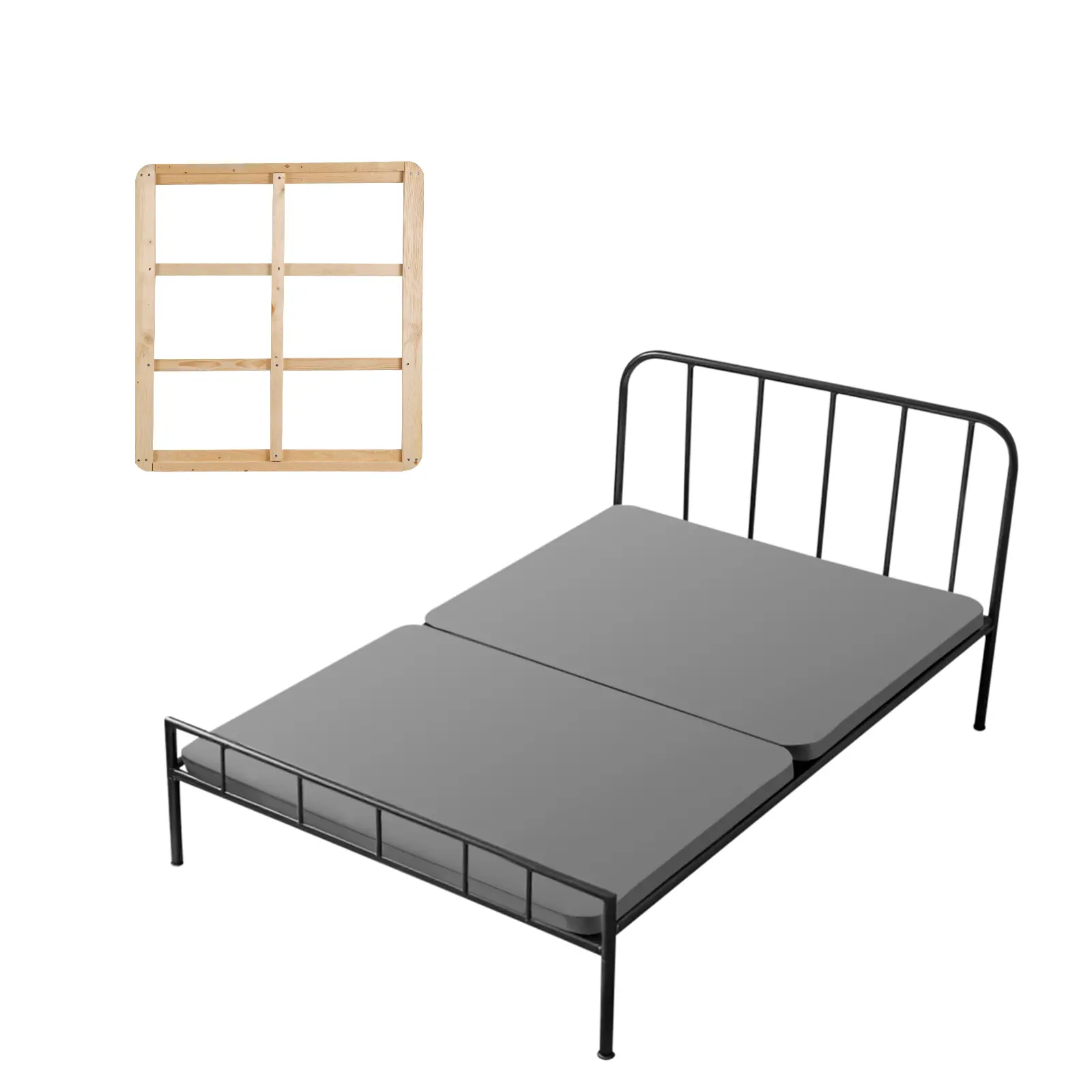 【SummerFinds】VEVOR Twin Size Slatted Bed Base, 1.5 in Wood Slats, 200D Oxford Cloth, 2-Piece Mattress Support, Easy Assembly, Gray, Ideal for Guesthouse & Dorm, Father's Day Gift Option