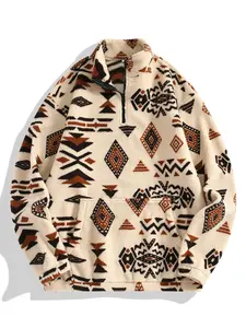 Women's Fall Winter Hoodie Fitted New Arrival Half-Zip Stand Collar Fleece Lined Geometric Pattern Casual Fashion for Daily Wear Outdoor Sports