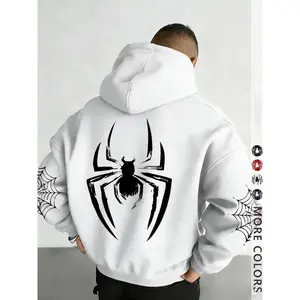 Men's and women's winter hooded sweatshirts featuring spider pattern prints, with cord fasteners, kangaroo pocket designs, Streetwear.Perfect for everyday outings, comfortable fabric, stylish for the streets
