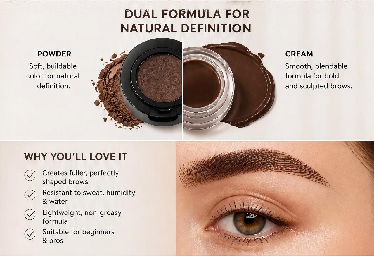 2-in-1 Eyebrow Powder & Cream Gel Kit, Waterproof Long-Lasting Smudge-Proof Makeup with Brush & Mirror for Natural Fluffy Laminated Brows, TikTok Viral Beauty Product 2-in-1 Eyebrow Powder & Cream Gel Kit, Waterproof Long-Lasting Smudge-Proof Makeup with Brush & Mirror for Natural Fluffy Laminated Brows, TikTok Viral Beauty Product