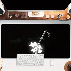 White Lily Katana Pattern Anime Mouse Pad Large Durable Locked Edges Non-slip Rubber Washable Pads 2-5mm for PC Office Computer Gamer Extra Long Computer Accessory for Gamer Stylish Study and Workstation Decoration Mats Playmat XXL Keyboard Desktop Mat