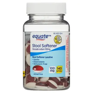 Equate Stool Softener Laxative Softgels for Constipation 100 mg 140 Count Supplement - Stimulant Free, Digestive Health Supplement for Adults Vitamin