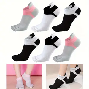 6 Pairs Men's Cotton Blend 5-Finger Socks, Breathable No-Show Low-Cut Athletic Wicking Socks for Adults, Ideal for Pilates outdoorfun