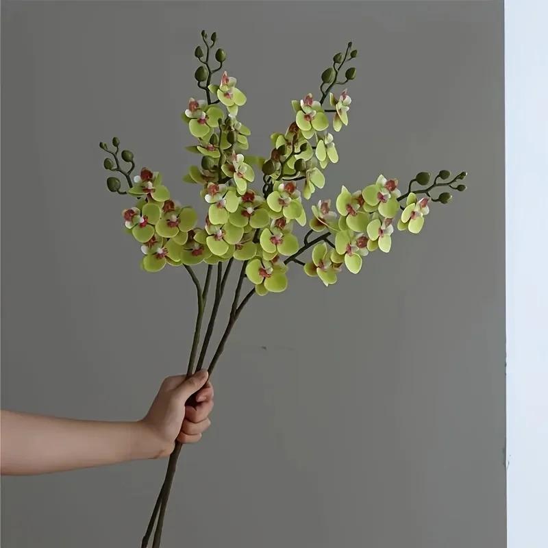 3-Pack 25.2inch Realistic Long Stem 2-Branch Artificial Orchid Flowers - Lifelike Plastic Fake Flowers for Home & Wedding Decor