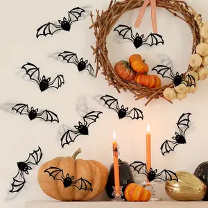 HomeWise Hub 001 Bat Butterfly Wall Stickers Halloween Background Set Of Twelve For Bedroom Simple Decoration Reusable 3D Black Bat Wall Decals