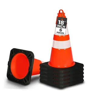 18" Safety Traffic Cones 6-Pack High Visibility PVC Orange