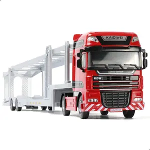 1:50 Scale Red Car Carrier Transport Truck Model Toy, Die-Cast Metal Alloy with Moving Articulated Parts, Realistic Collectible Display Decor for Boys & Men Perfect Birthday Christmas Gift for Engineering Enthusiasts