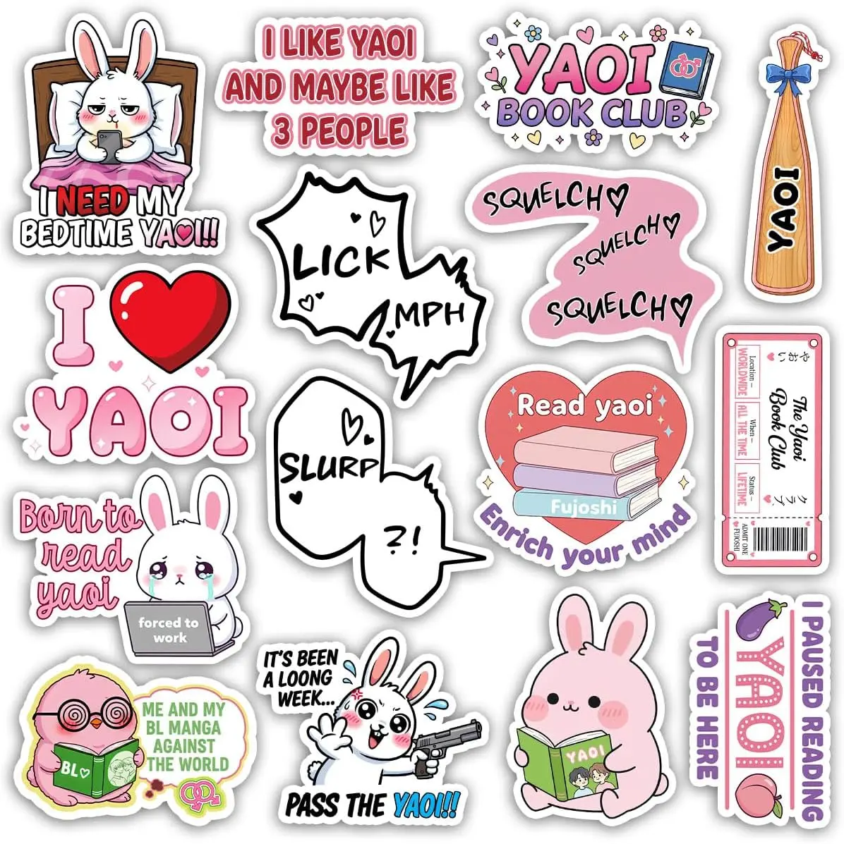 Funny Manga Anime  Sticker Pack, Fan Girl Fujoshi Gift, BL Manhwa Decoration for Laptop Tablet Room Office Water Bottle Helmet Vehicles