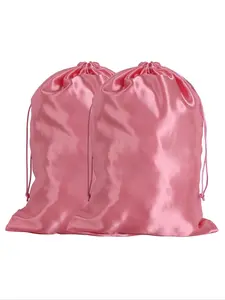 2pcs Solid Drawstring Hair Wig Storage Bag, Satin Wig Pouch, Wig Storage Organizer for Home & Salon