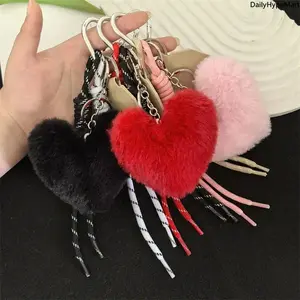 Pompom Heart Keychain for Women, Leopard Pattern Bag Charm Gift