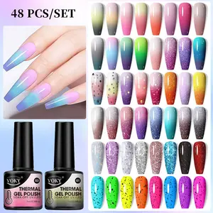 VOKY 48-Pack Gel Nail Polish Kit - Nail Care Cosmetic Set with Ombre Gradient, Thermal Color Change, Glitter Confetti Sparkle, UV LED Soak-Off Formula, Glossy Finish, Wipe-Ready for Festivals, Gifting
