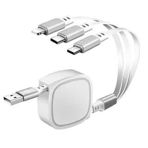 Gift Square Retractable Wireless 3-in-1 Data Cable Car Charging Cable for Mobile Phones