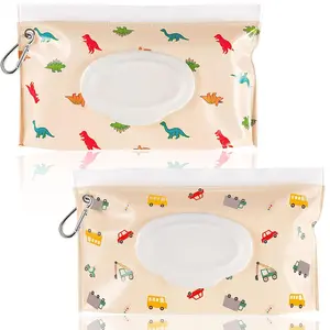 Portable Baby Wipes Dispenser – Refillable Travel Wipes Case, Reusable Wet Wipes Pouch Holder with Flip Lid, Leakproof Baby Wipes Container for Diaper Bag, Travel, Car & Stroller