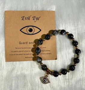 Evil Eye Bracelet - Black & Gray w/Charm