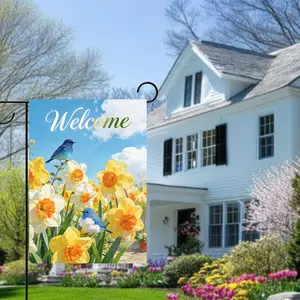Blue Bird Daffodil Welcome Yard Flag, Summer Floral Garden Flag, Outdoor Porch Decor 12*18inch