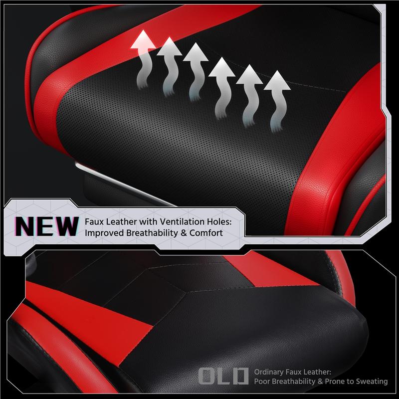 Costoffs Massage Function Gaming Chair  Ergonomic PU Leather Office Chair 90-135° Recline Swivel Height Adjustable with Headrest & Storage Pocket 300lbs Capacity