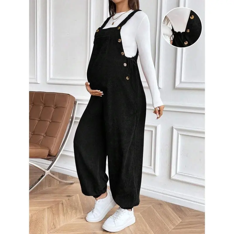 BrownElasticAdjustableMaternityCasualJumpsuitsPregnancyClothes