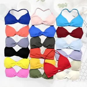 DFy Strappy Backless Sports Bra - Halter Push-Up Top with Removable Cups