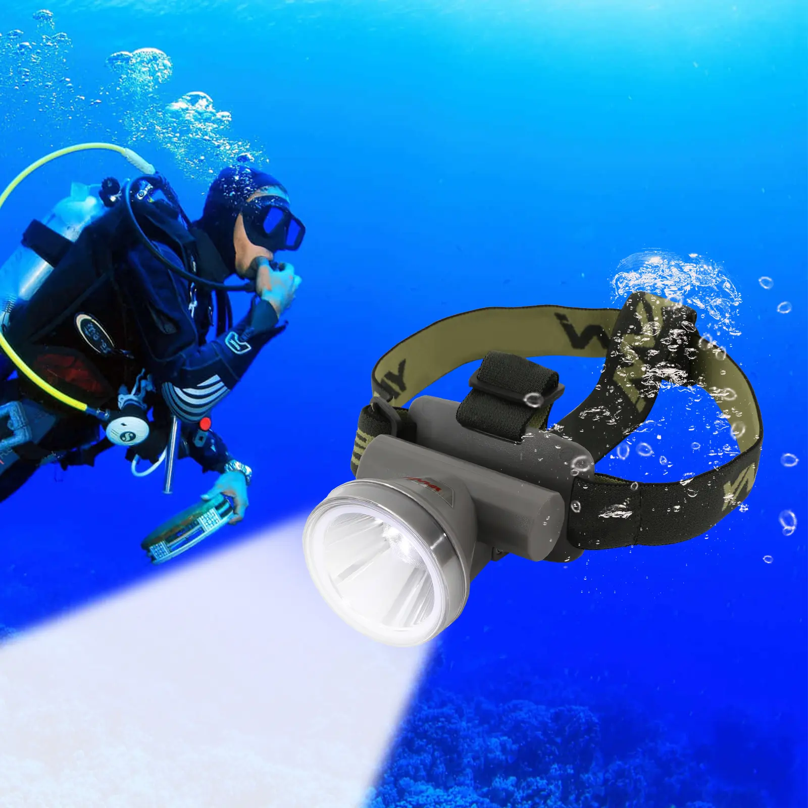 Rechargeable Diving Headlamp - IP65 Waterproof, 500LM Scuba Headlight, Portable Underwater Torch for Underwater Work, Snorkeling