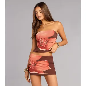 Soft Glow Floral Print Mesh Tube Top