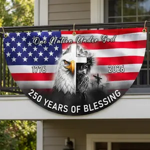One Nation Under God Banner – 250 Years of Blessing 1776–2026, American Flag Eagle Jesus Cross, Patriotic Porch Decoration ️