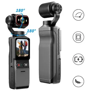 Portable 4K Ultra HD Video Recorder wiht 180° Rotating Lens,Handheld Stabilizer Pocket Camera,Full Body Camera for Vlogging,Travel & Daily Life Recording,USB Rechargeable,Black,Vlogging Camera,Video Blog Camera,Camcorder
