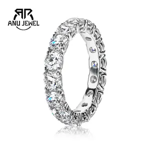 AnuJewel 925 Sterling Silver VVS Synthetic Moissanite Stackable Eternity Band Ring Perfect Anniversary Wedding Birthday Mother’s Day Gift for Men Women Ring Jewelry