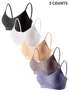 5 Piece U-Shaped Backless Removable Padded Bralette, Anti-Drop Underwear for Sports & Daily Wear, Comfortable Seamless Tank Top, Sporty Breathable Bras, Sports Bra Set, Sports Bra Women
