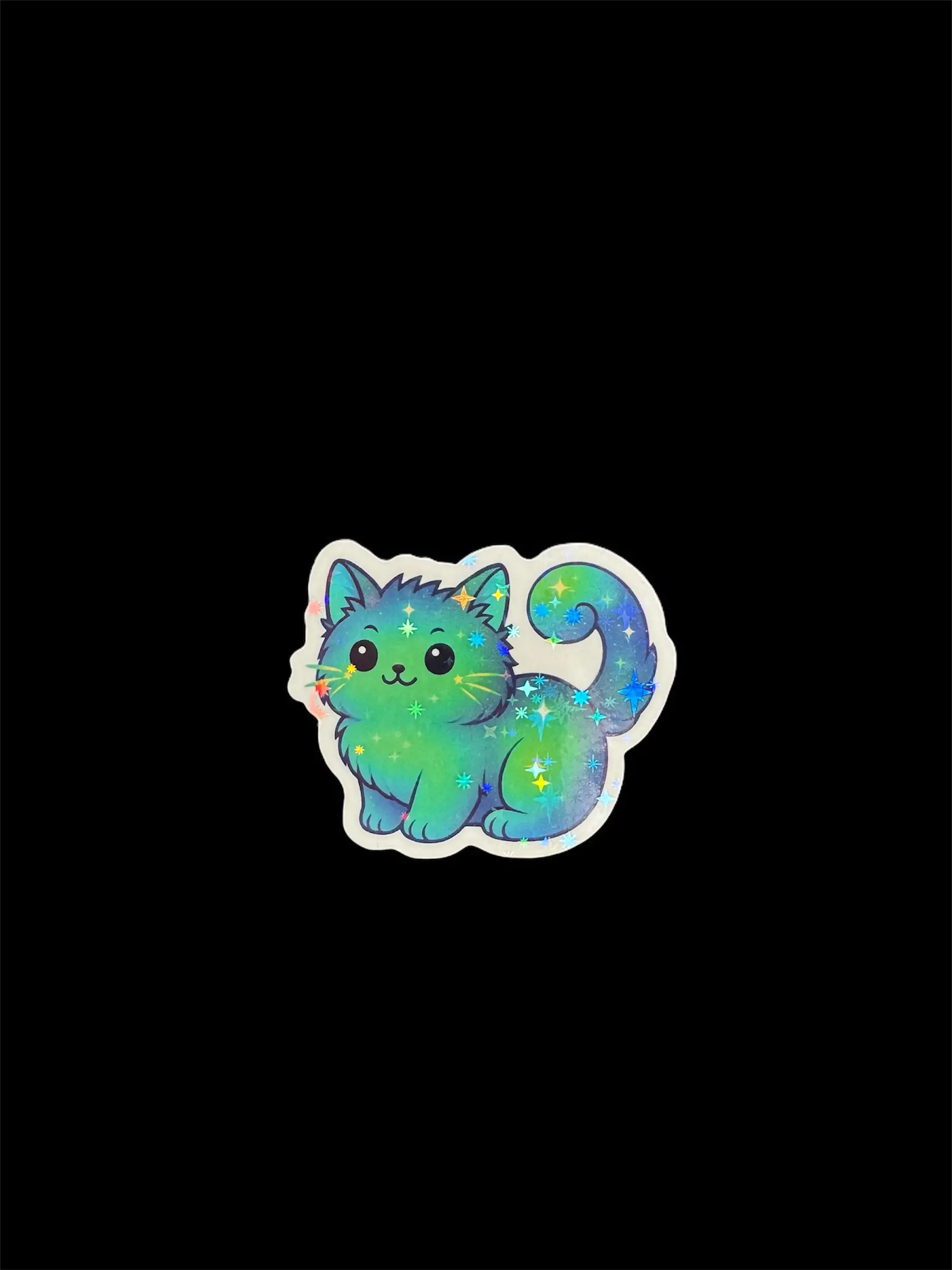 Whisker Wonder Works Cosmic Cat Holographic Vinyl Sticker - Whimsical Galaxy Kitty 2 Inch Premium Vinyl Glossy Starry Holographic Design Waterproof Weatherproof Scratch Resistant