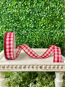 1.5 Inch By 50 Yard Red And White Woven Plaid Ribbon