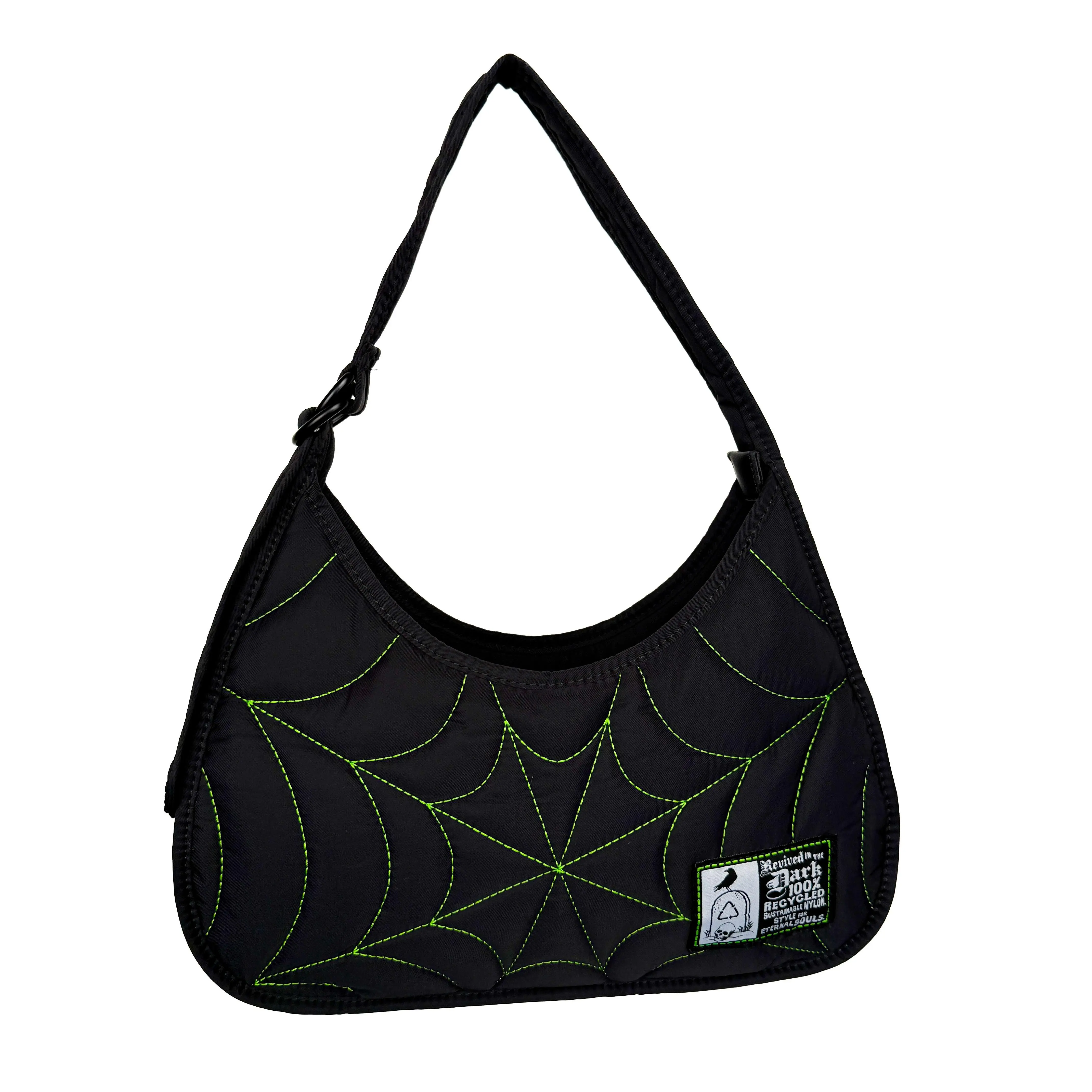 Green Spiderweb Stitching puff Shoulder Bag