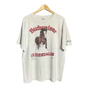 Vintage 90s Budweiser Horse Florida T-Shirt for Women - Casual Cotton T-shirt - Fit Streetwear