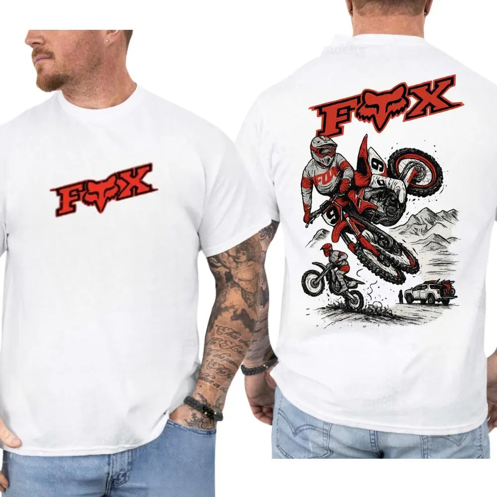 Fox Racing Motocross Dirt Bike T-Shirt, 2 Sides, Fox Racing Off Road Motocross Graphic Tee, Dirt Bike Racing Sport Shirt