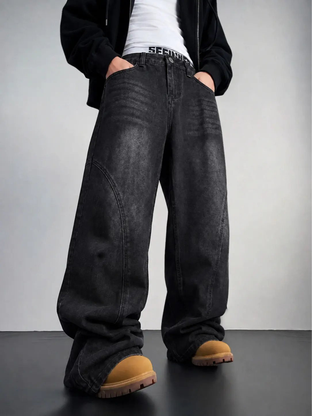 Vintage Washed Baggy Jeans for Men, Loose Fit Wide Leg Denim Pants, Floor Length Stacked Streetwear Trousers, Y2K Hip Hop Casual Skater Jeans with Mid Rise Waist, Oversized Everyday Urban Outfit for Fall Winter, Unisex Fashion Bottoms, Trendy Street Style