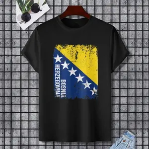 BOSNIA Flag Vintage Distressed HERZEGOVINA T-Shirt, 100% Cotton, Single Side Printed, Black Short Sleeve T-shirt, Gift for Family Friends, S-XXXL, 1 pc, Fabric Weight 180g