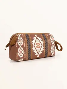 Ethnic Style Bohemian Aztec Travel Makeup Bag, Makeup Organizer Pouch, Travel Cosmetic Bag, Large Capacity, Portable, Spacious, Organized, Wrist Strap, Easy-Open Design, Women On-The-Go