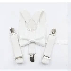 TIE MOOD White Satin Kid's Pre-Tied Bow Tie & White Suspenders Set | Bow Tie & Suspender for Boys | Easter Outffit