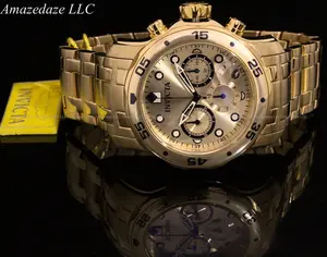 NEW Invicta Mens Pro Diver Scuba Chronograph Stainless Steel Golden Dial Watch