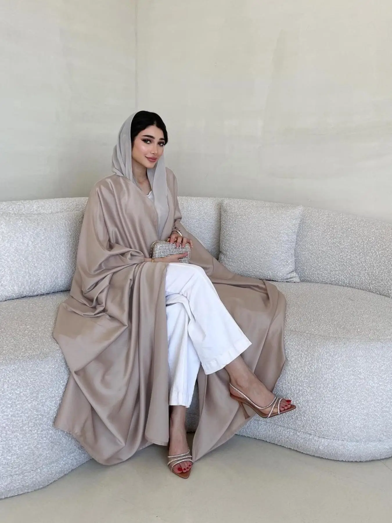 Women's Solid Color Batwing Sleeve Long Abaya without Hijab, Modest Plain Long Sleeve Abaya for Spring Fall, Muslim Clothing for Women