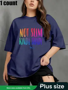 【Plus Size】 Letter Print Round Neck Tee, Casual Short Sleeve Crew Neck T-Shirt for Daily Wear, Women Clothing for All Seasons