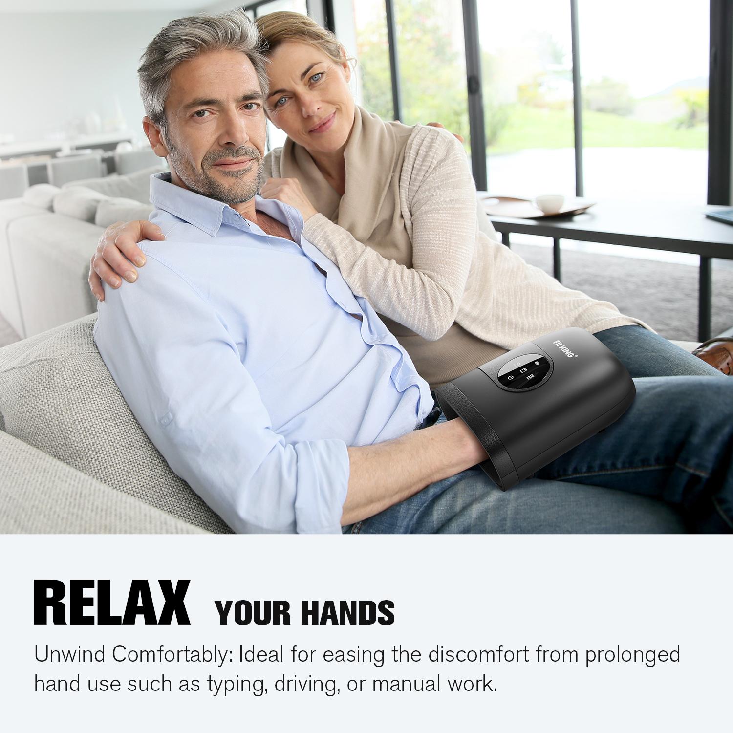【FIT KING】Hand Massager with Heat for Hand Massage and Finger Relief - Cordless & Portable & Touch Screen -  Gifts for Women Men Parents - Black Comfort