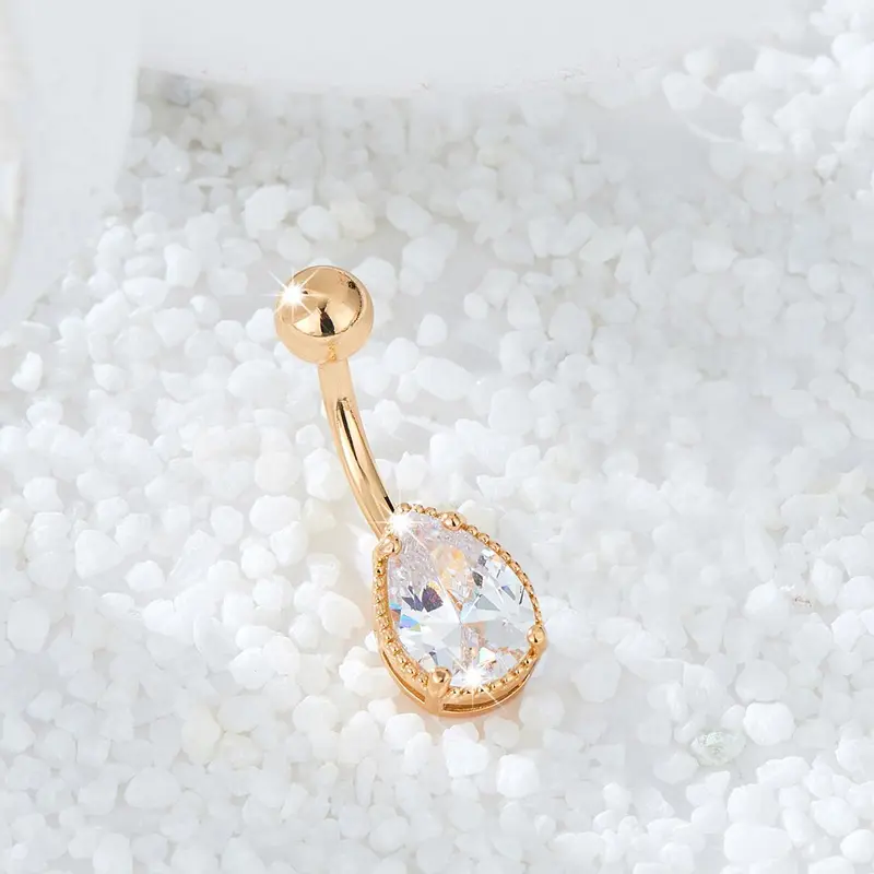Women's Casual Belly Ring, J Curve Navel Ring, Geometric Rhinestone Design, Stainless Steel Navel Piercing Jewelry, All-Season Body Ornament, Belly Button Rings, Body Jewellery