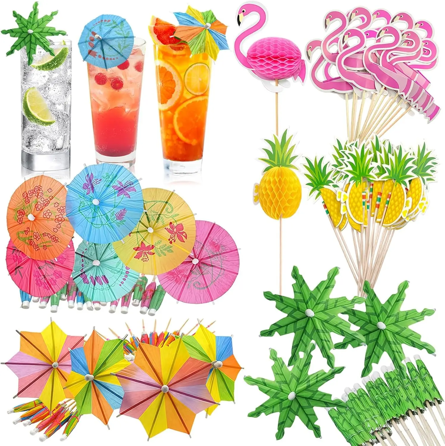 Cocktail Drink Umbrellas - 100PCS Cocktail Picks Paper Mini Umbrella Toothpicks Decor Sticks for Drinks Tropical Hawaiian Cupcake Toppers Luau Parasols Tiki Party Decorations