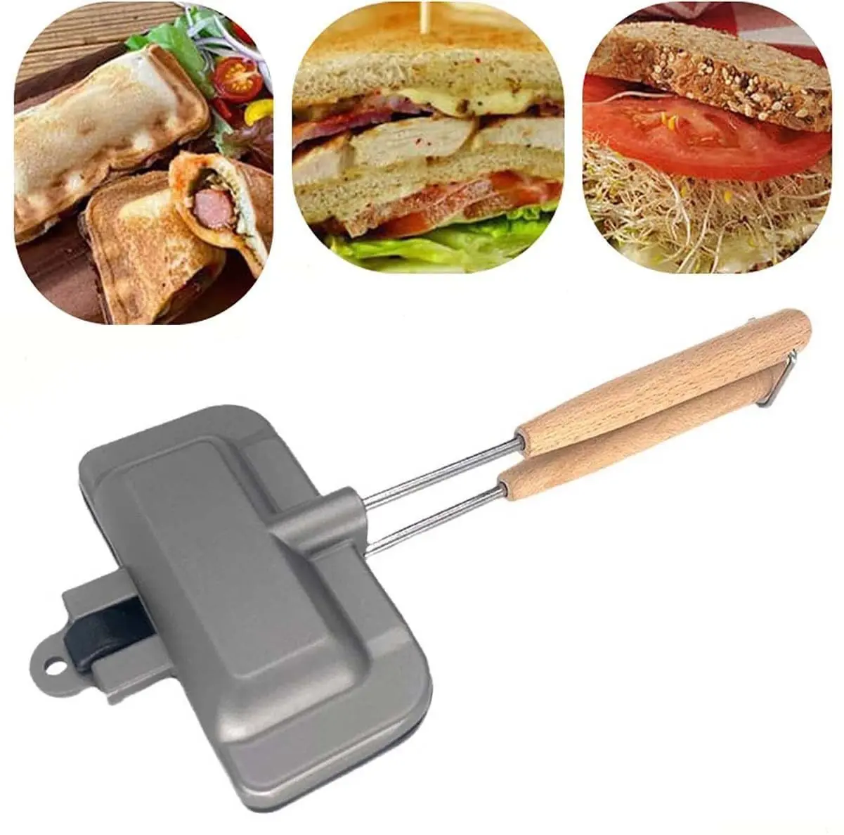 Hot Sandwich Maker Double‑Sided, Hot Dog Toaster, Sandwich Baking Pan, Grilled Cheese Maker for Breakfast, Pancakes, Toast, Camping
