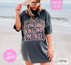 Sunshine On My Mind Comfort Colors Tshirt, Cute Summer Tee, Girly Beach Shirt