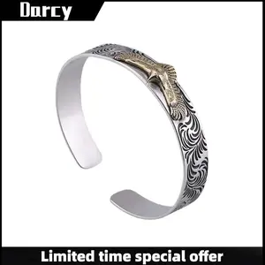 Fashion personality hip-hop retro old pattern eagle open bracelet trendy punk street style men's accessories