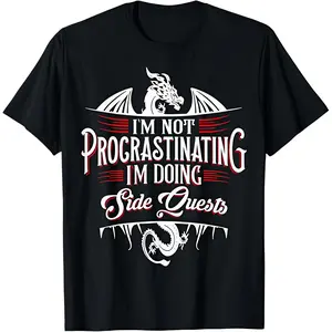 Soft & Comfy T shirt Not Procrastinating Side Quests Funny RPG Gamer Dragons T-Shirt